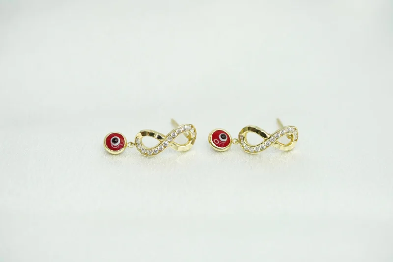 Trendy Gemstone Earrings-10k Infinity Red Eye Stud Earrings