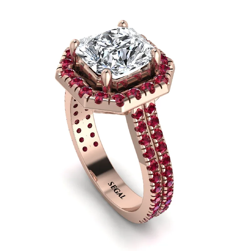 Luxury Diamond Band-Gorgeous Radiant Cut Diamond Pave Double Shank Engagement Ring With Hidden Stone - Felicity No. 47