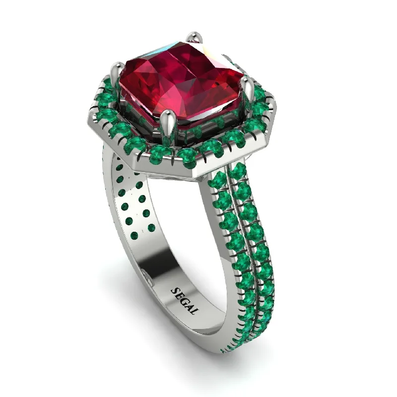 Designer Wedding Ring-Gorgeous Radiant Cut Ruby Pave Double Shank Engagement Ring With Hidden Stone - Felicity No. 27