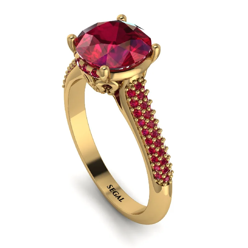 Personalized Wedding Ring-Luxury Pave Round Cut Ruby Engagement Ring With Hidden Stone - Miracle No. 55