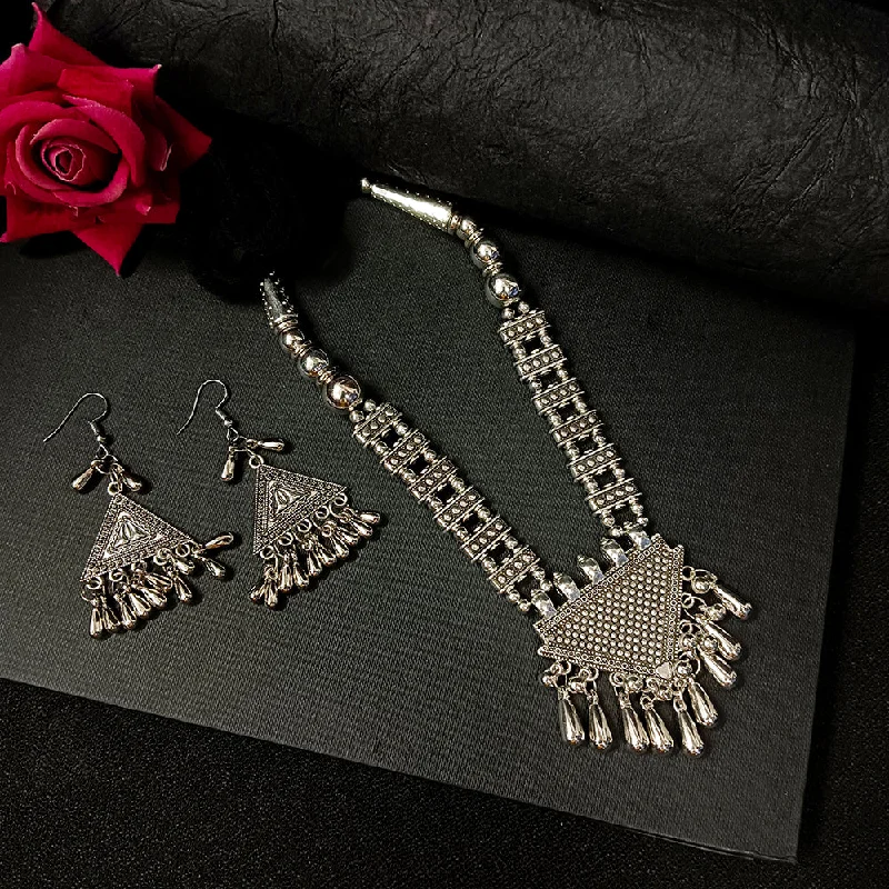 Romantic Heart Necklace-Darshana Jewels Oxidised Plated Long Necklace Set