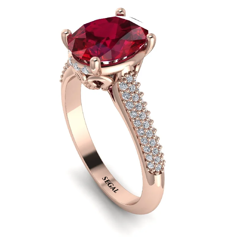 Emerald Green Ring-Luxury Pave Oval Cut Ruby Engagement Ring With Hidden Stone - Ophelia No. 11