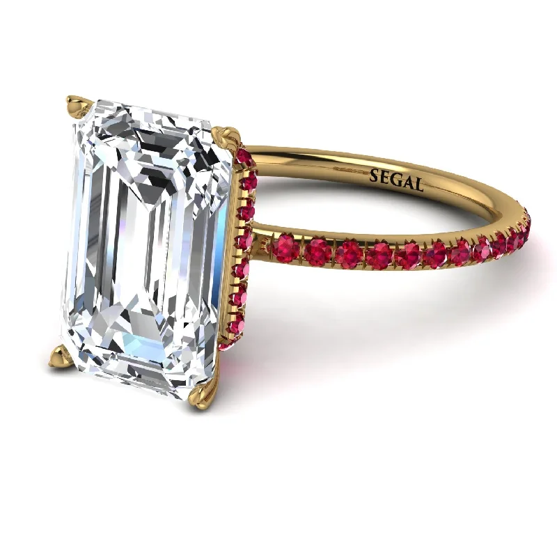 Classic Gold Ring-Hidden Halo Emerald Cut Diamond Engagement Ring - Melodi No. 46