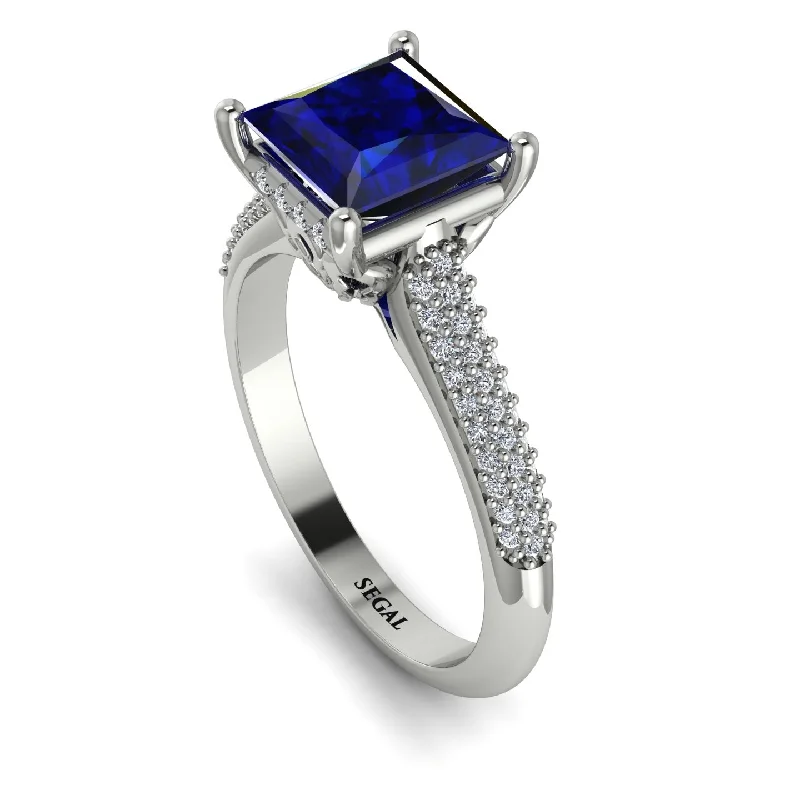 Unique Gold Wedding Ring-Luxury Pave Princess Cut Sapphire Engagement Ring With Hidden Stone - Sabrina No. 15