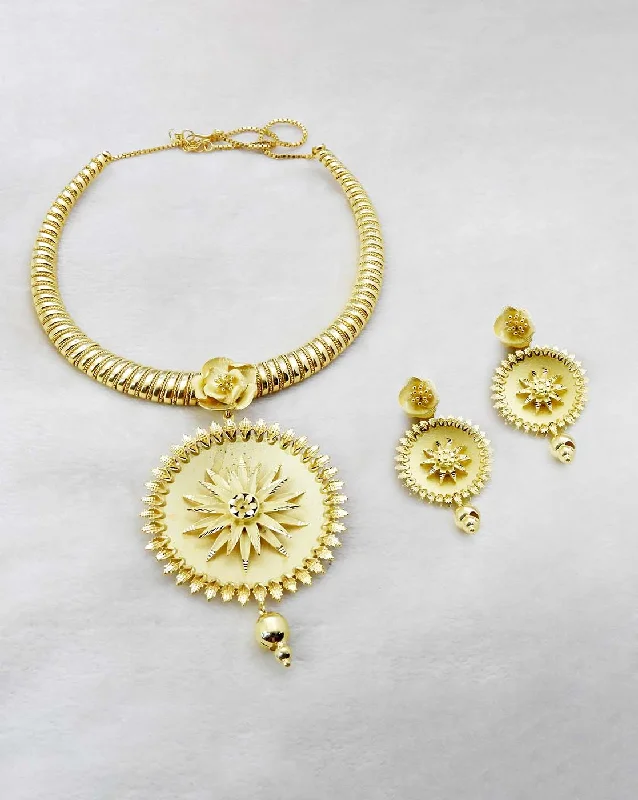 Celebrity Style Necklace-Bhavi Jewels Forming Gold Plated Copper Necklace Set - 1107843