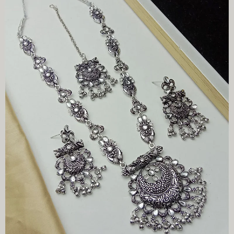 Crystal Bar Necklace-SP Jewellery Oxidised Plated Kundan Stone Necklace Set