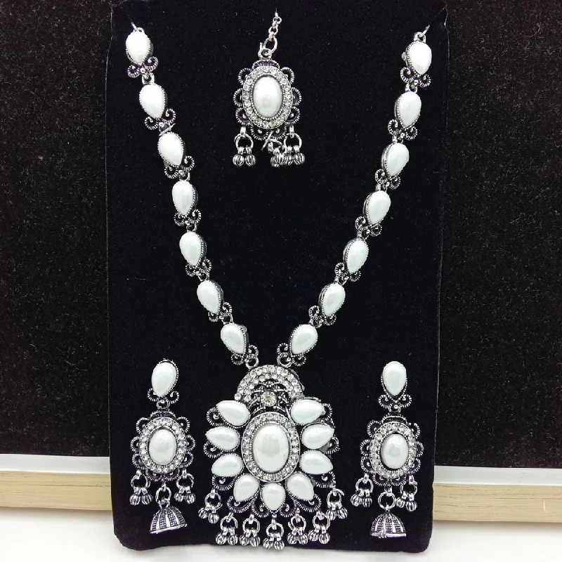 Trendy Chain Necklace-SP Jewellery Oxidised Plated Pearl And Austrian Stone Necklace Set