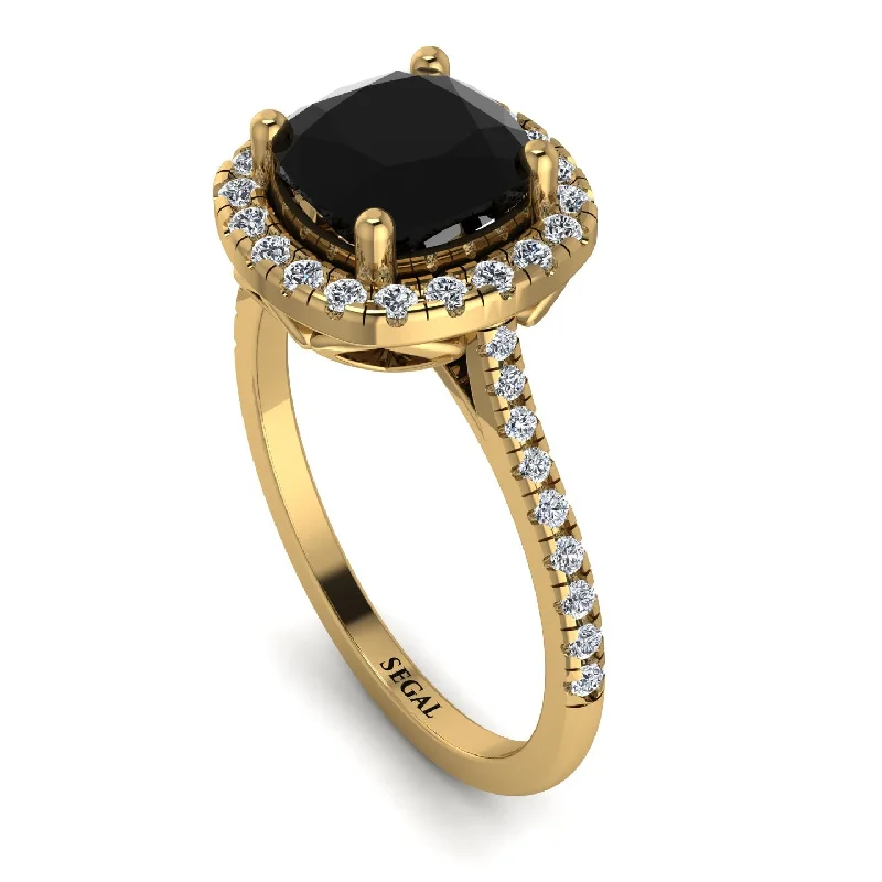 Custom Stacked Ring-Gorgeous Cushion Cut Black Diamond Pave Engagement Ring With Hidden Stone - Kira No. 7