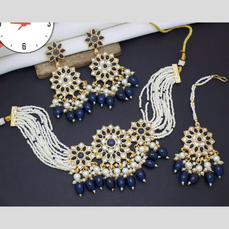 Handmade Necklace-Manisha Jewellery Gold Plated Kundan Stone And Beads Choker Necklace Set