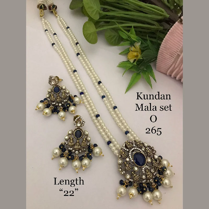 Gold Choker Necklace-FS Collection Gold Plated Kundan Stone And Pearls Temple Necklace Set