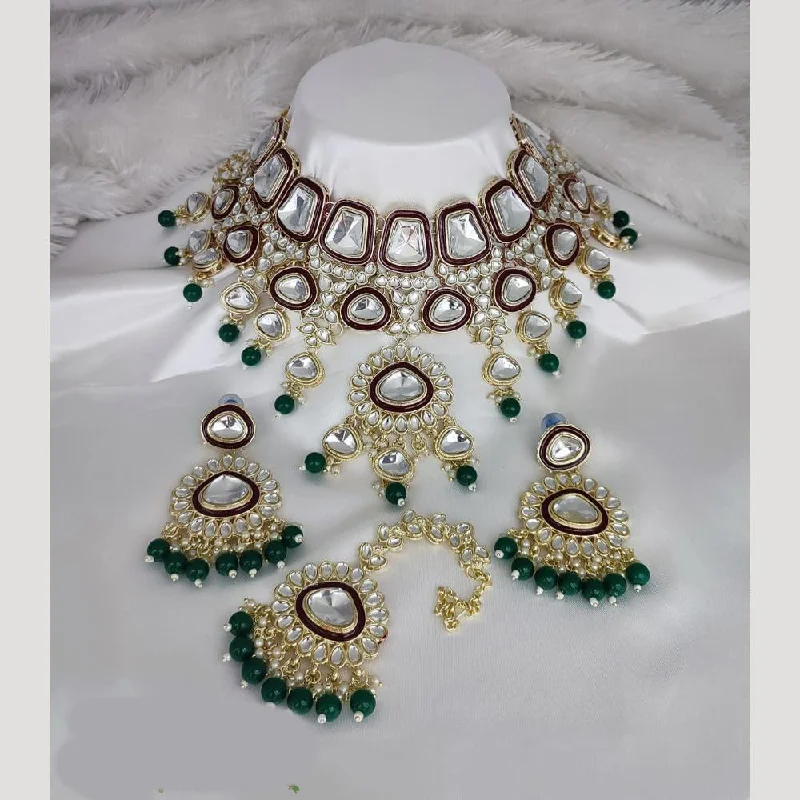 Crystal Pendant Necklace-Manisha Jewellery Gold Plated Kundan Stone And Beads Meenakari Necklace Set