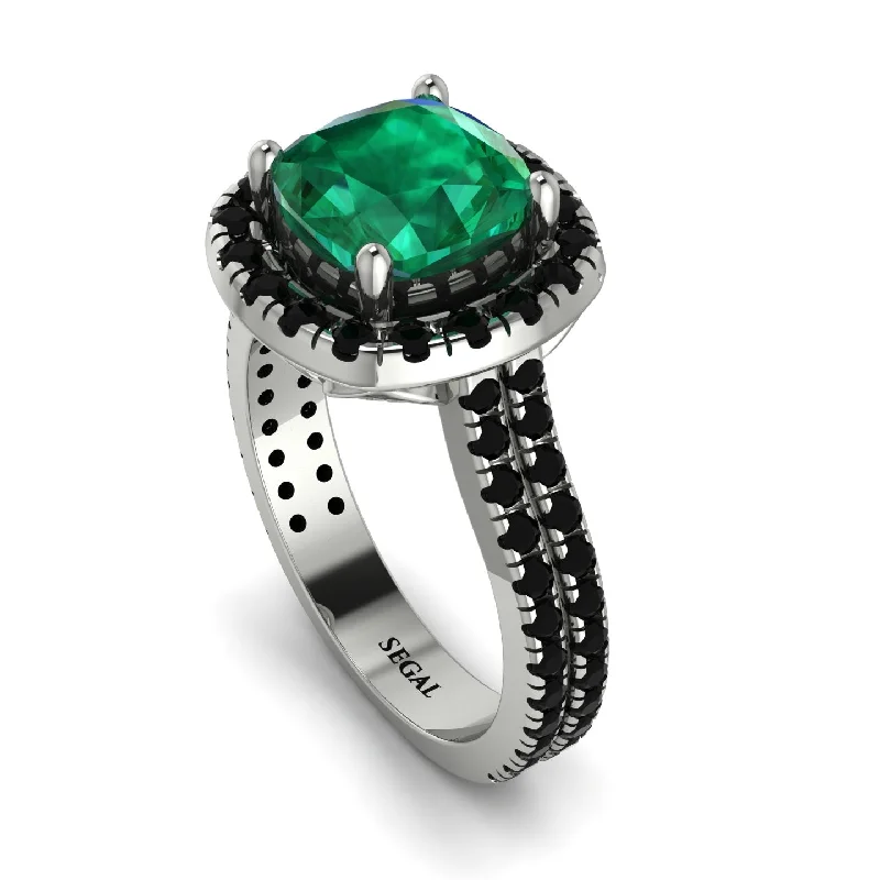 Gemstone Wedding Ring-Gorgeous Cushion Cut Emerald Pave Double Shank Engagement Ring With Hidden Stone - Kira No. 36