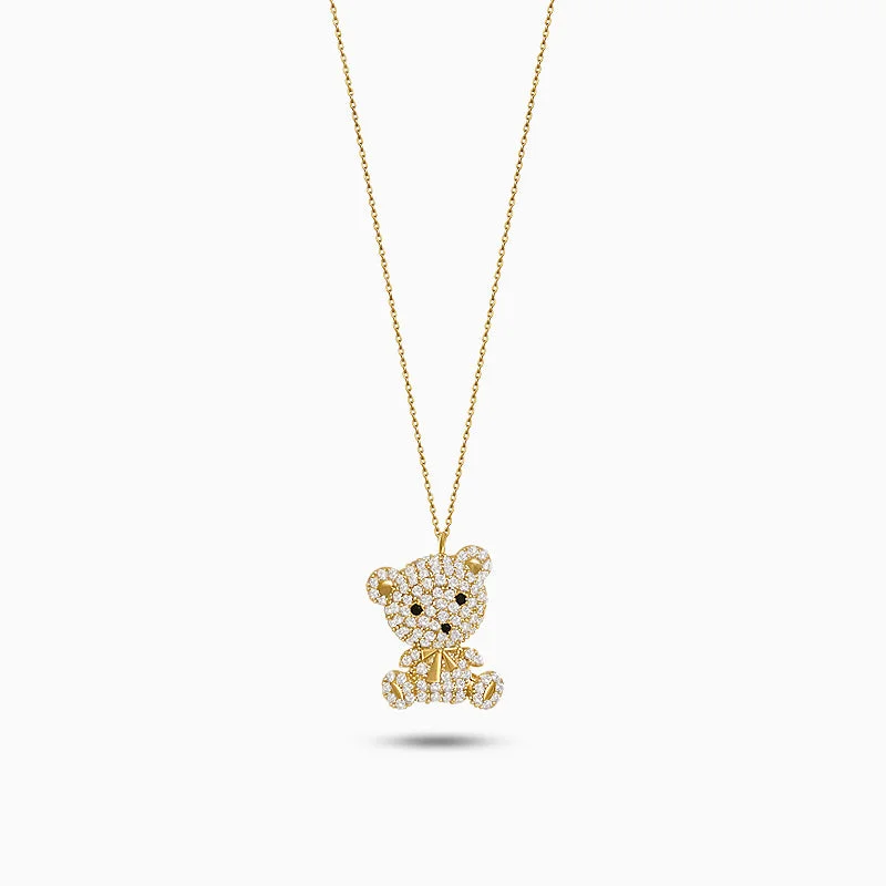 Silver Pendant Necklace-Teddy Bear Necklace