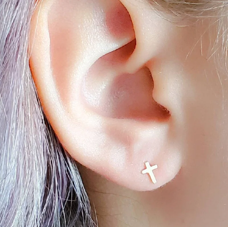 Gold Pearl Earrings-Tiny Cross Earrings