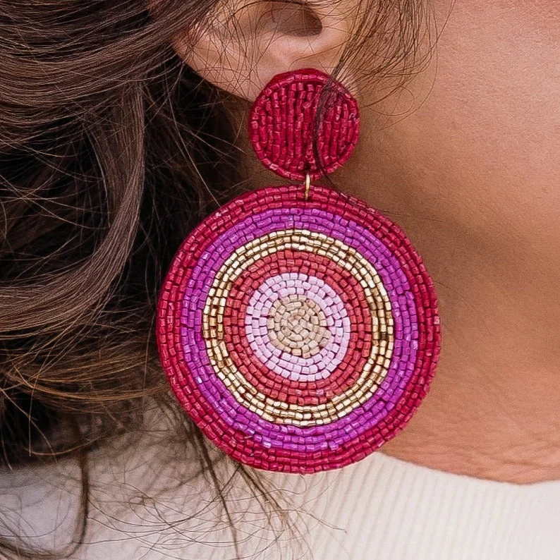 Bridal Pearl Earrings-Strawberry Sundance Boho Beaded Earrings