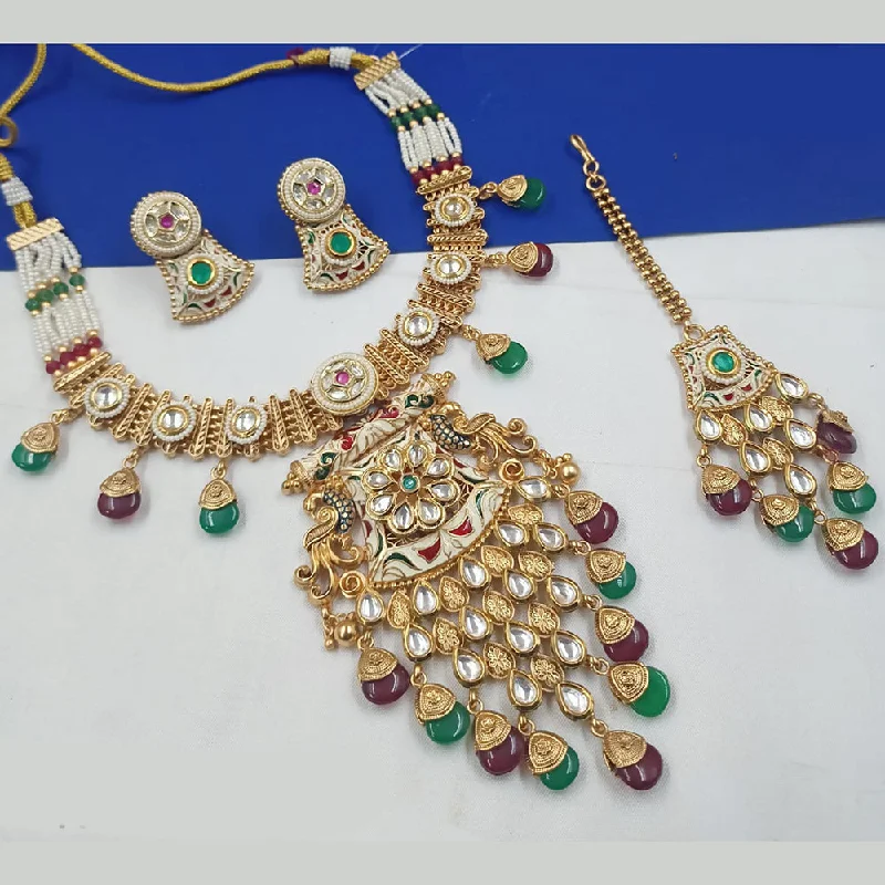 Vintage Pearl and Gold Necklace-Padmawati Bangles Gold Plated Pota Stone And Meenakari Necklace Set