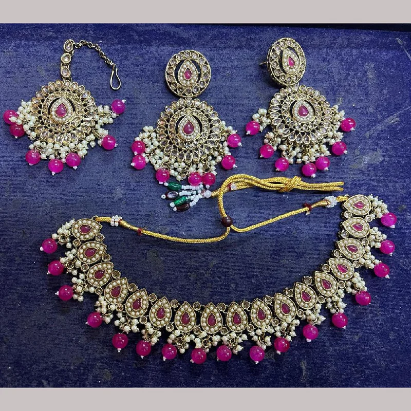 Gold Coin Necklace-Darshana Jewels Gold Plated Pearl Kundan Necklace Set