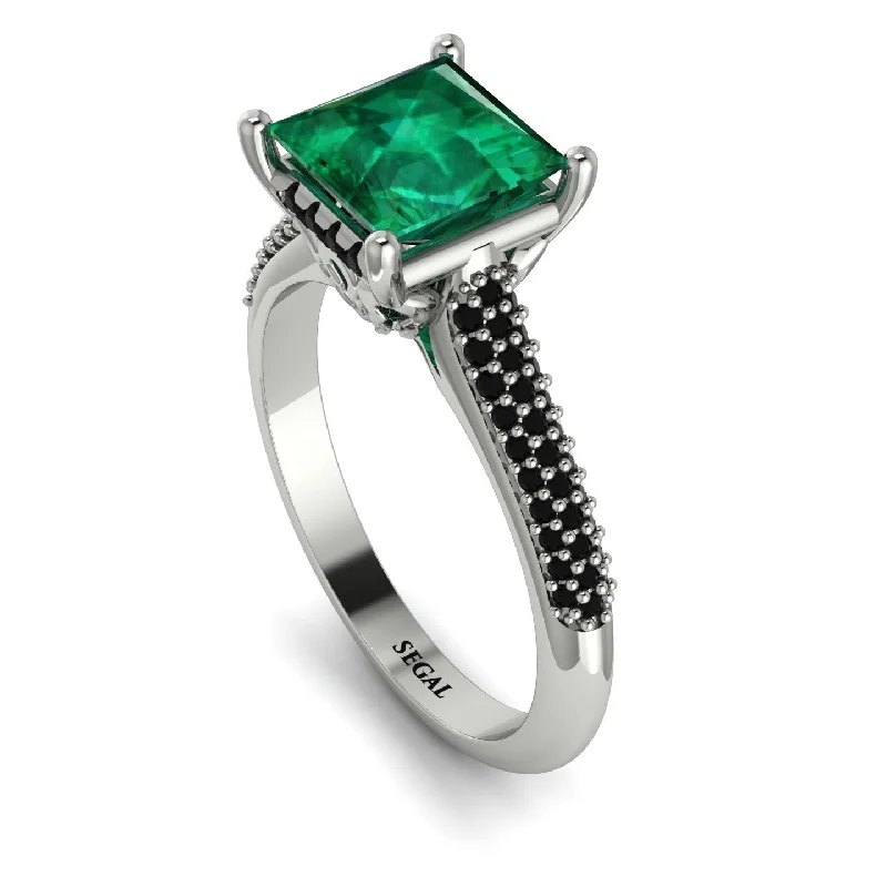 Unique Gold Engagement Ring-Luxury Pave Princess Cut Emerald Engagement Ring With Hidden Stone - Sabrina No. 36