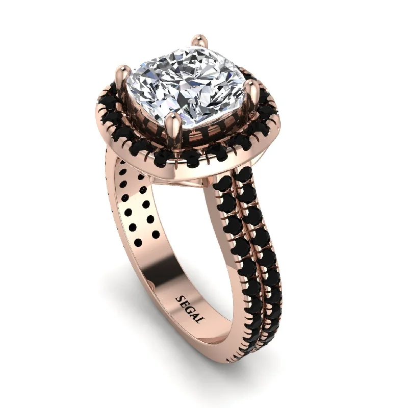 Modern Engagement Ring-Gorgeous Cushion Cut Diamond Pave Double Shank Engagement Ring With Hidden Stone - Kira No. 32