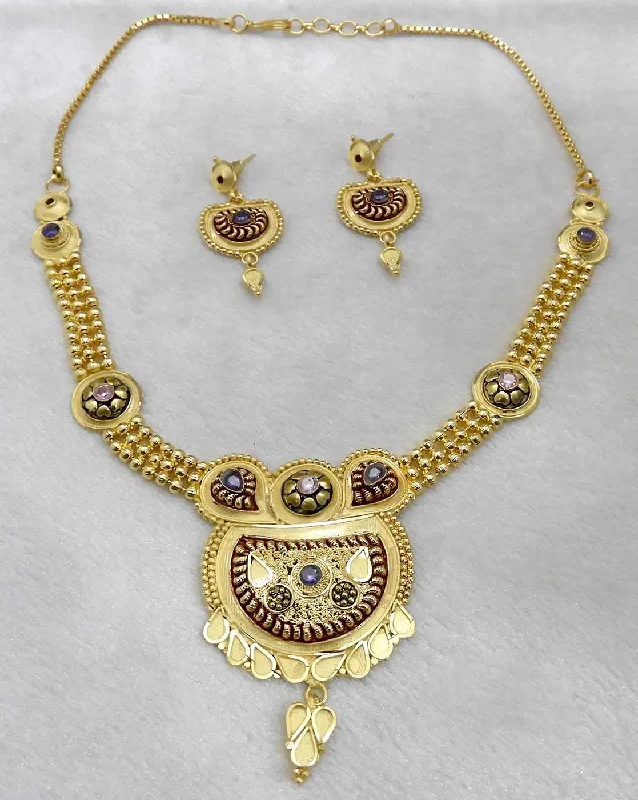 Chunky Chain Necklace-Bhavi Jewels Forming Gold Plated Copper Necklace Set - 1107871