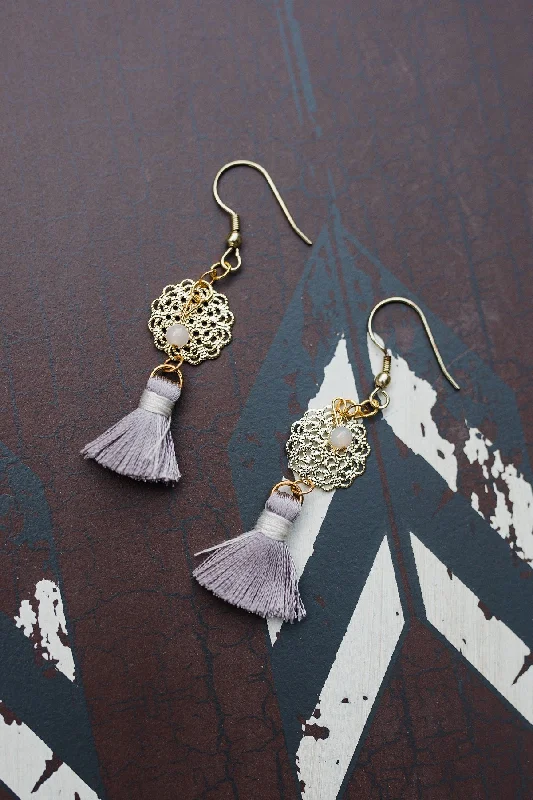 Vintage Beaded Earrings-Tassel Filigree Dangle Earrings