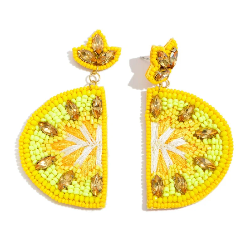 Geometric Drop Earrings-Beaded Earrings, Lemon Wedges