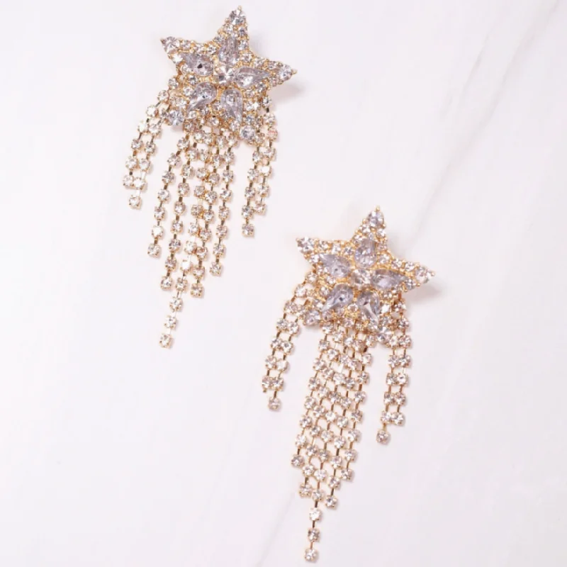 Small Gold Earrings-Star Bright CZ Star Fringe Earrings