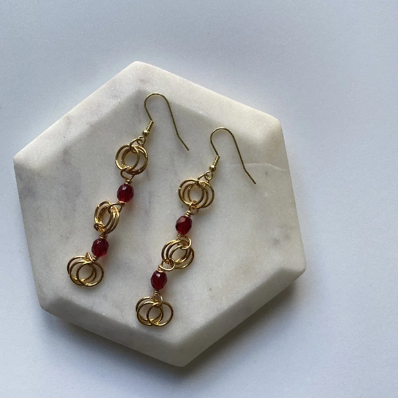 Silver and Gold Earrings-The Kiere Earrings in Garnet Red