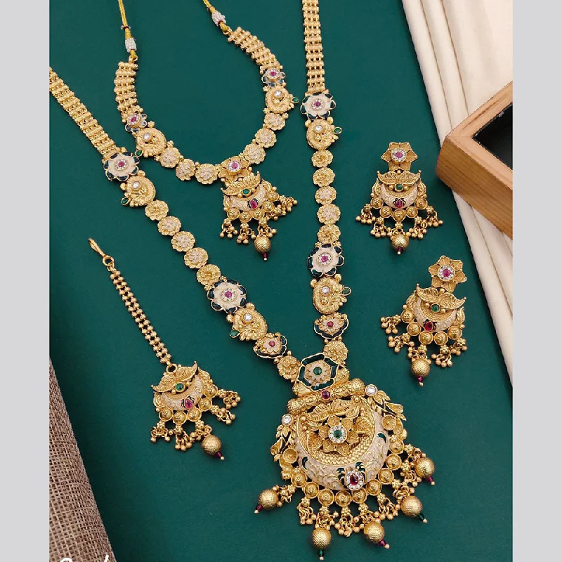 Luxury Gold Necklace-Neetu Art Gold Plated Pota Stone Double Necklace Set