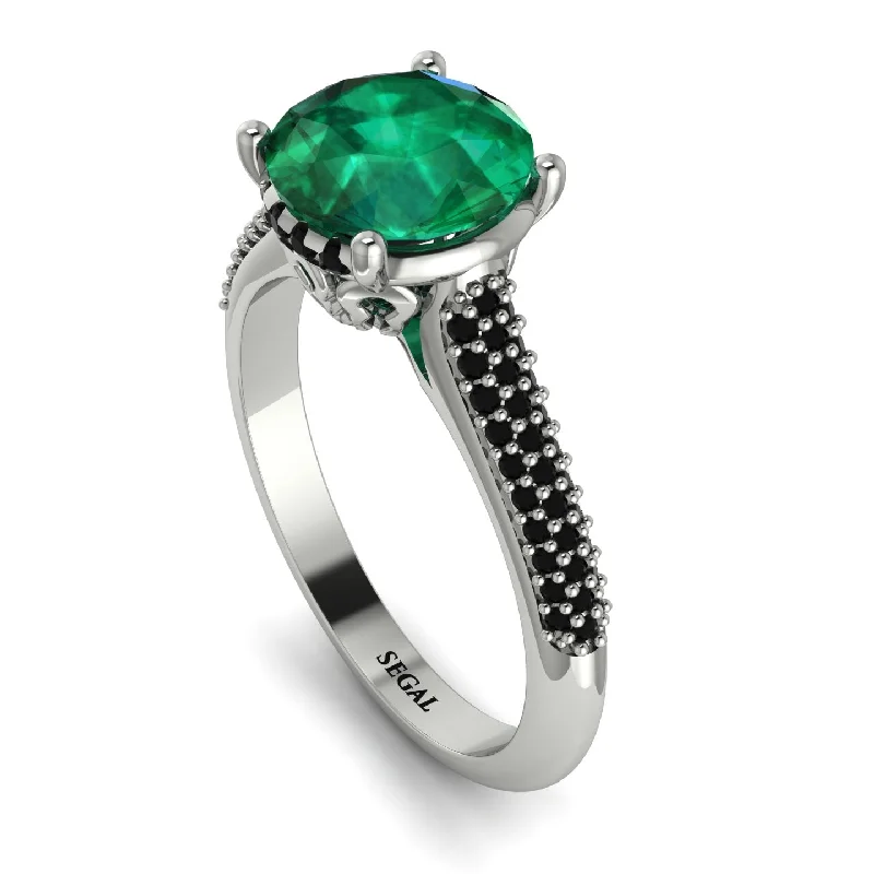 Custom Engraved Ring-Luxury Pave Round Cut Emerald Engagement Ring With Hidden Stone - Miracle No. 36