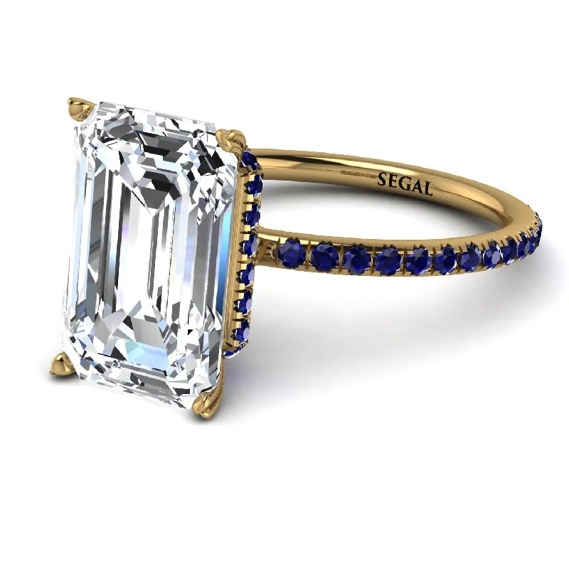 Large Statement Ring-Hidden Halo Emerald Cut Diamond Engagement Ring - Melodi No. 61