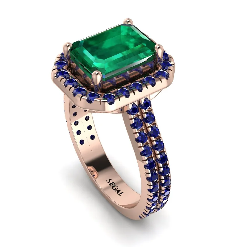 Unique Gold Wedding Ring-Gorgeous Emerald Cut Emerald Pave Double Shank Engagement Ring With Hidden Stone - Veronica No. 65