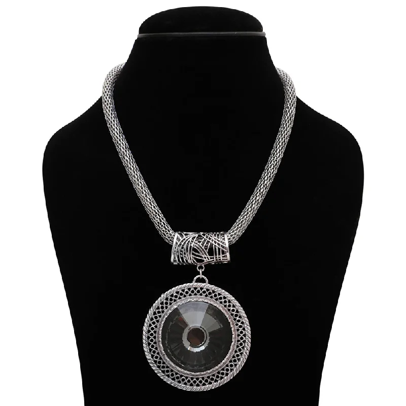 Artistic Crystal Necklace-Bevy Pearls Oxidised Plated Necklace