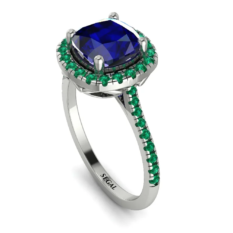 Custom Diamond Wedding Ring-Gorgeous Cushion Cut Sapphire Pave Engagement Ring With Hidden Stone - Kira No. 30