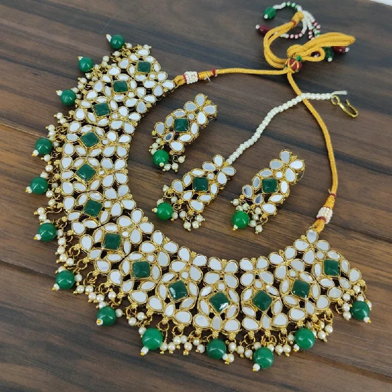 Stylish Pendant Necklace-Akruti Collection Gold Plated Mirror And Beads Necklace Set