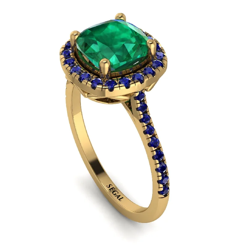 Minimalist Gold Ring-Gorgeous Cushion Cut Emerald Pave Engagement Ring With Hidden Stone - Kira No. 64