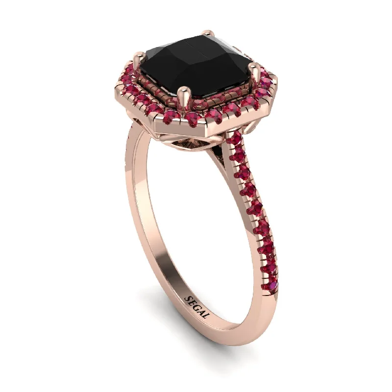 Stylish Gemstone Wedding Ring-Gorgeous Radiant Cut Black Diamond Pave Engagement Ring With Hidden Stone - Felicity No. 53