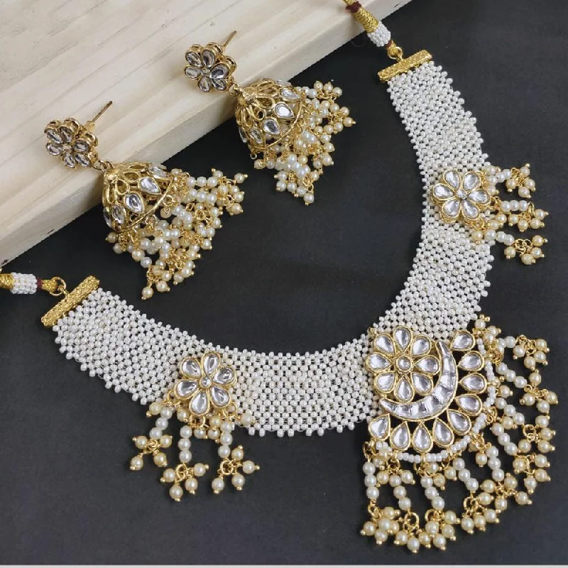 Celestial Star Necklace-FS Collection Gold Plated Kundan Stone And Pearls Necklace Set