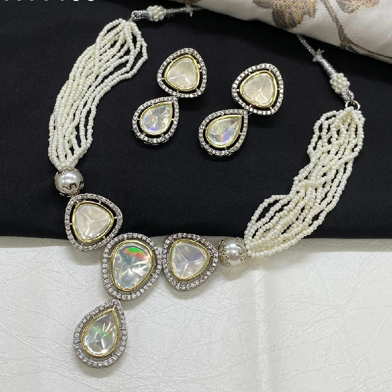 Fashionable Choker Necklace-Royal Kundan Jewellery 2 Tone Plated Polki Kundan Choker Necklace Set