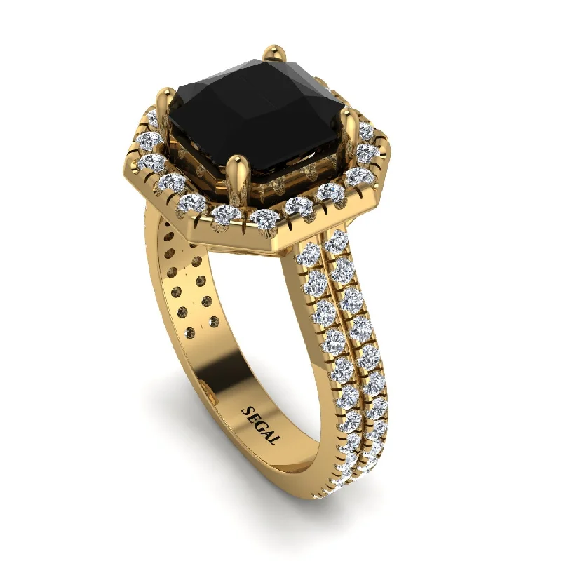 Gold Engagement Ring-Gorgeous Radiant Cut Black Diamond Pave Double Shank Engagement Ring With Hidden Stone - Felicity No. 7