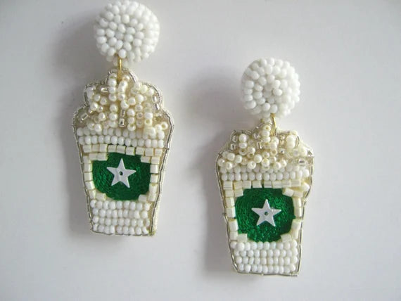 Statement Jewelry Earrings-Beaded Earrings, White Frappe