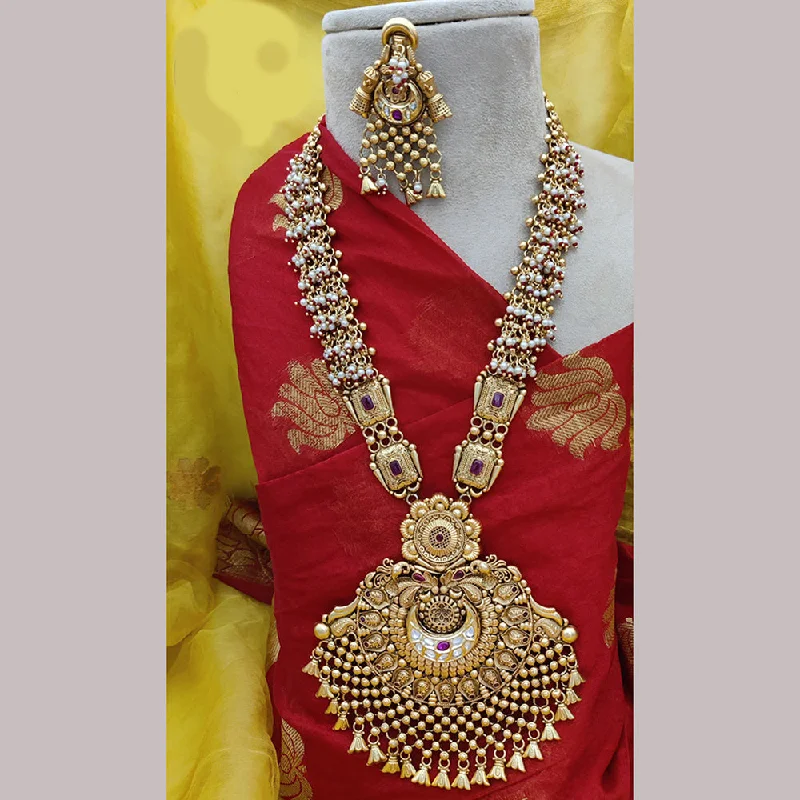 Unique Designer Necklace-Jewel Addiction Copper Rajwadi Finish Pota Stone Long Necklace Set