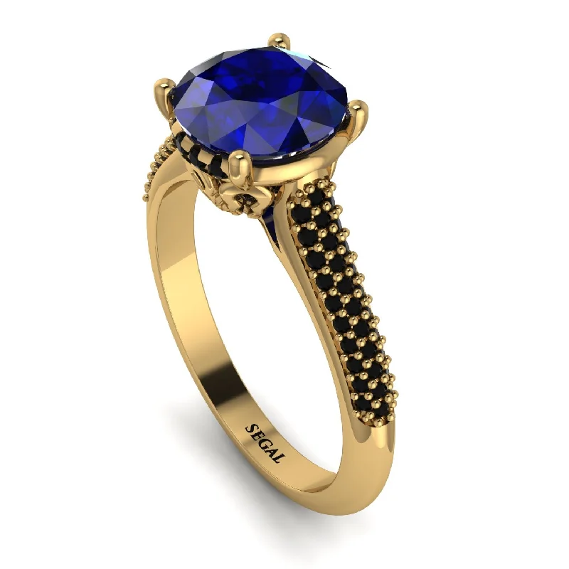 Vintage Gold Ring-Luxury Pave Round Cut Sapphire Engagement Ring With Hidden Stone - Miracle No. 43