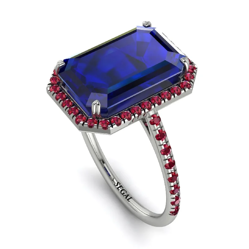 Unique Gold Engagement Ring-Emerald Cut Sapphire Pave Engagement Ring - Nancy No. 60