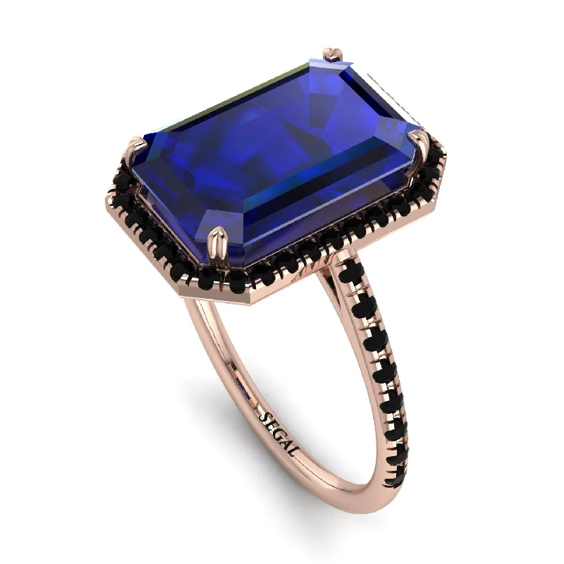 Two-Tone Gold Ring-Emerald Cut Sapphire Pave Engagement Ring - Nancy No. 44