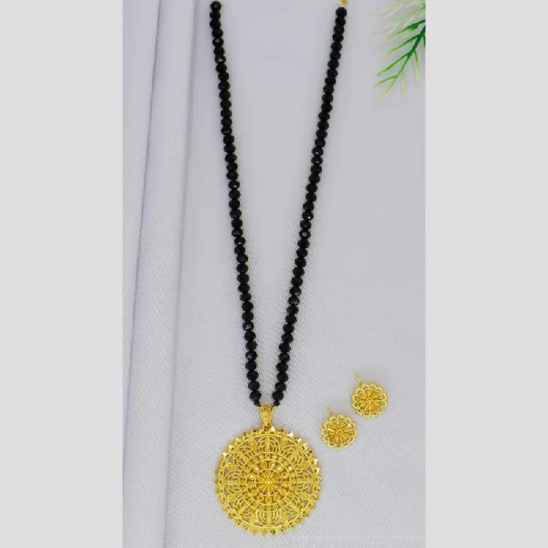 Double Layer Gold Necklace-Mahavir Gold Plated Pearls Long Necklace Set