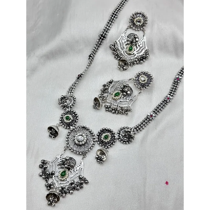 Statement Necklace for Bridesmaids-Akruti Collection Oxidised Plated Pota Stone Necklace Set