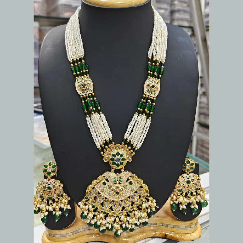 Colorful Glass Necklace-Manisha Jewellery Gold Plated Pota Stone And Pearls Meenakari Long Necklace Set