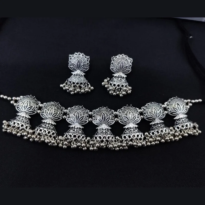 Bold Crystal Necklace-Pooja Bangles Oxidised Plated Choker Necklace Set