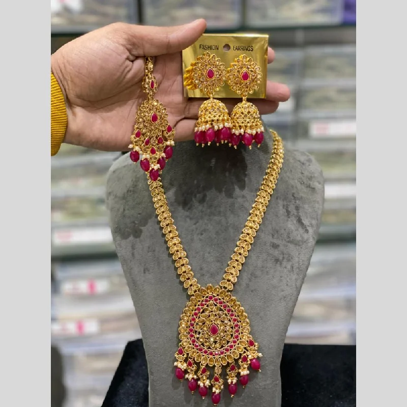 Luxury Sapphire Necklace-Hira Collections Gold Plated Kundan Stone And Beads Necklace Set